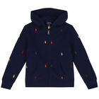 Boys Navy Logo Zip Up Top, 1, hi-res