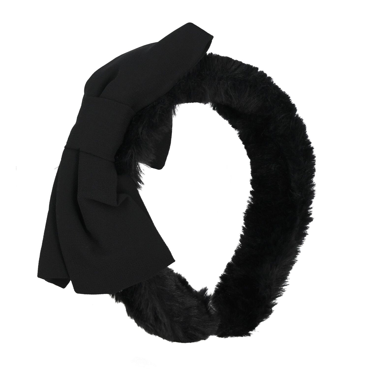 Girls Black Faux Fur Bow Headband, 2, hi-res image number null