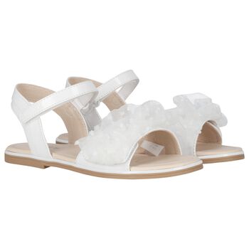 Girls White Tulle Ruffle Sandals