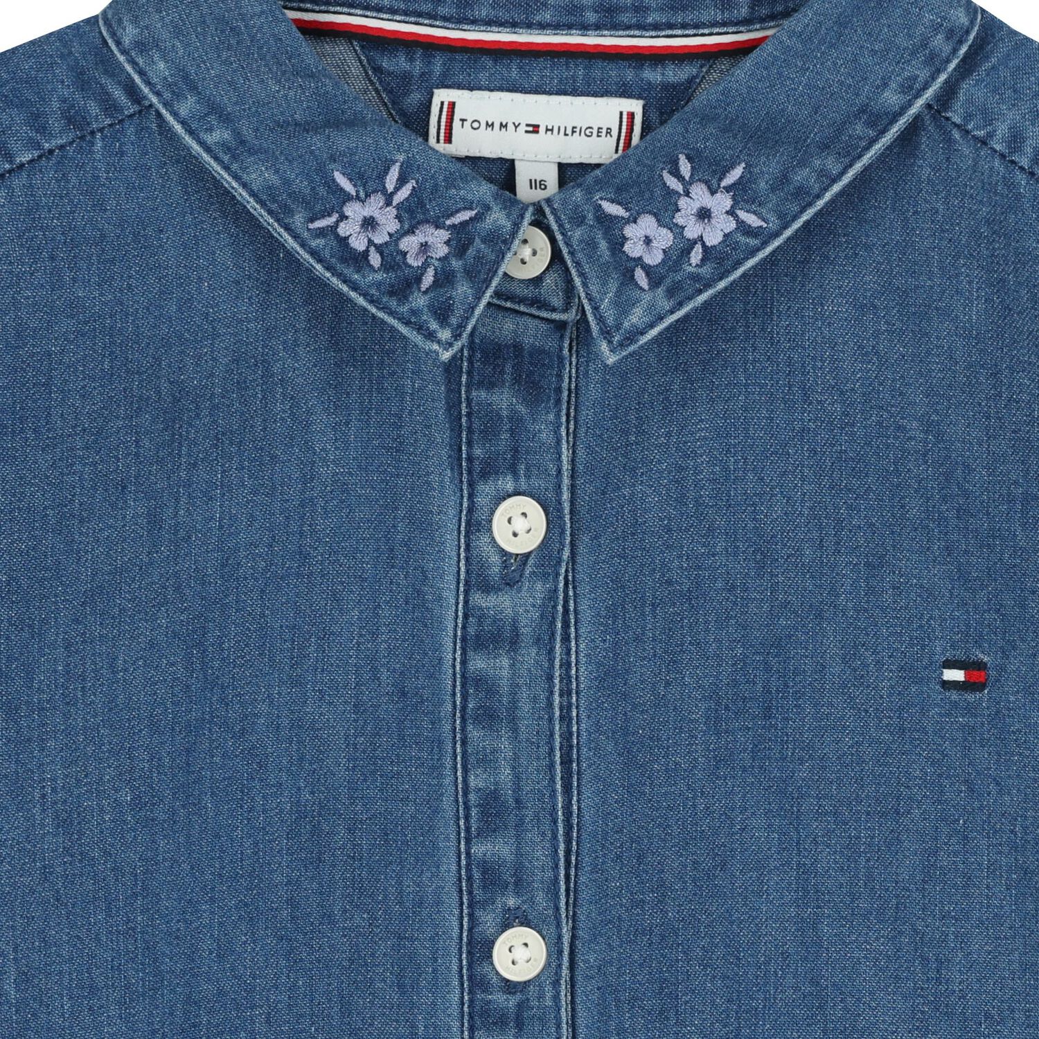 Girls Blue Floral Denim Dress, 1, hi-res