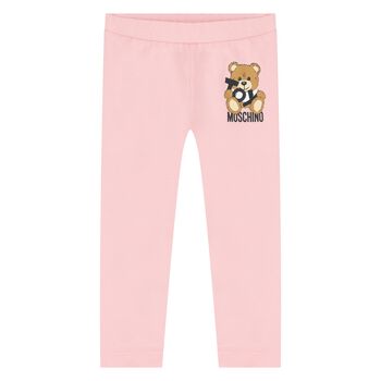 Younger Girls Pink Teddy Bear Logo Leggings