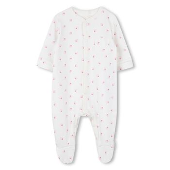 Baby Girls White & Pink Logo Babygrow