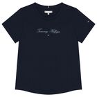 تيشيرت بنات بالشعار باللون الكحلى, 1, hi-res