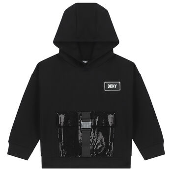 Girls Black Logo Sequin Hooded Top