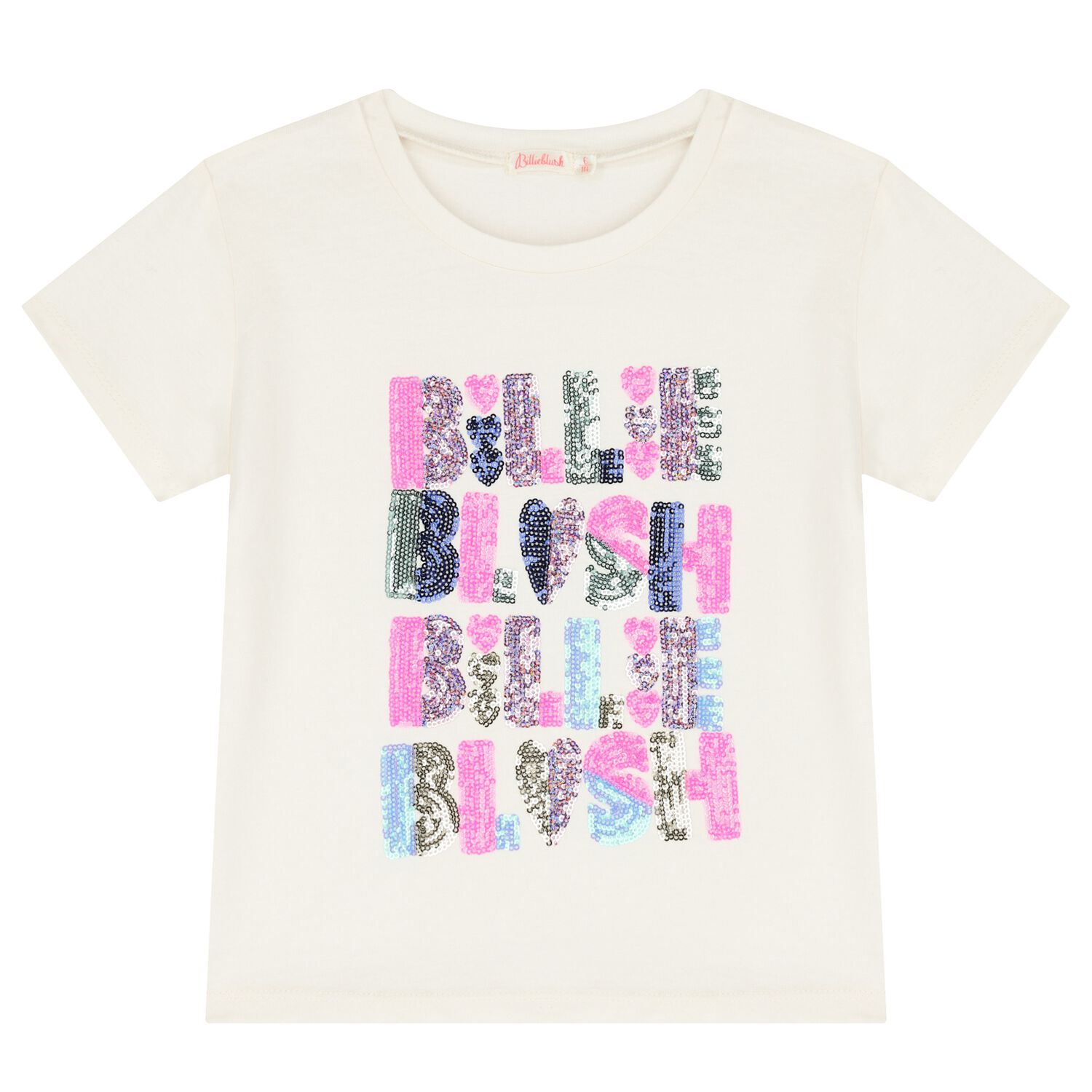 Girls Ivory Sequin Logo T-Shirt, 1, hi-res