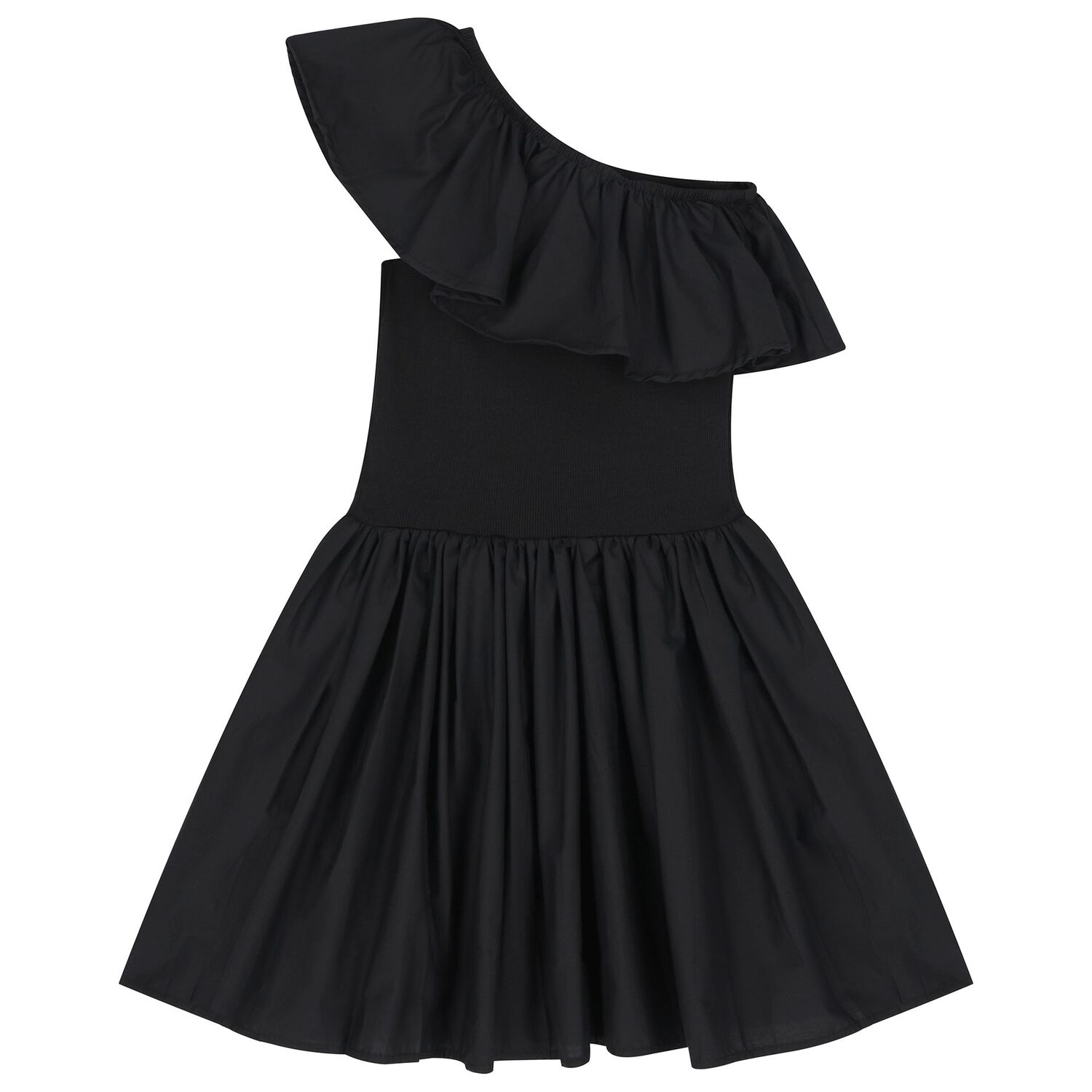 Girls Black Ruffled Dress, 1, hi-res
