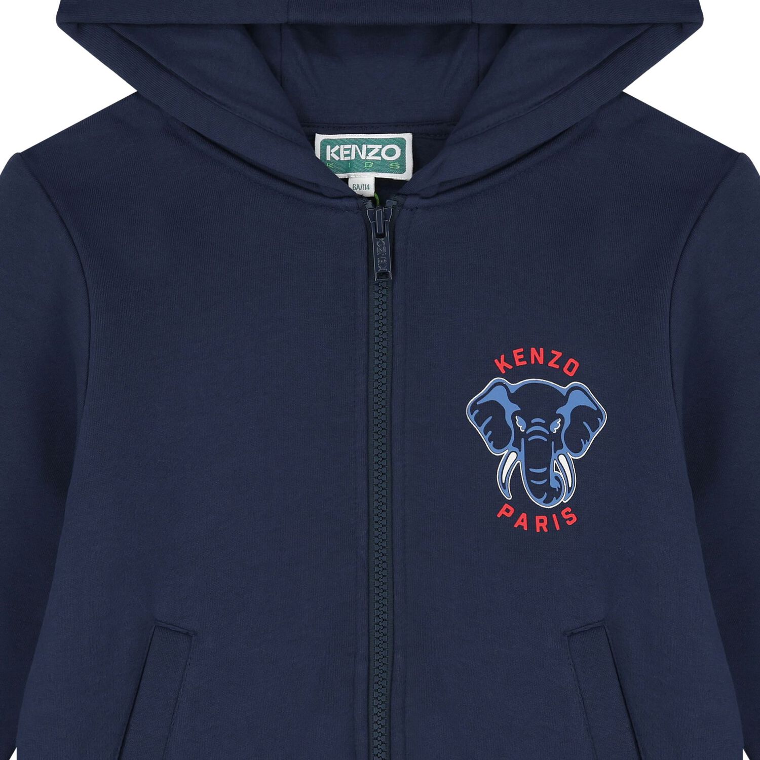 Boys Navy Blue Elephant Logo Hooded Zip Up Top, 1, hi-res image number null