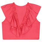 طقم شورت مكشكش للبنات باللون الأحمر , 1, hi-res