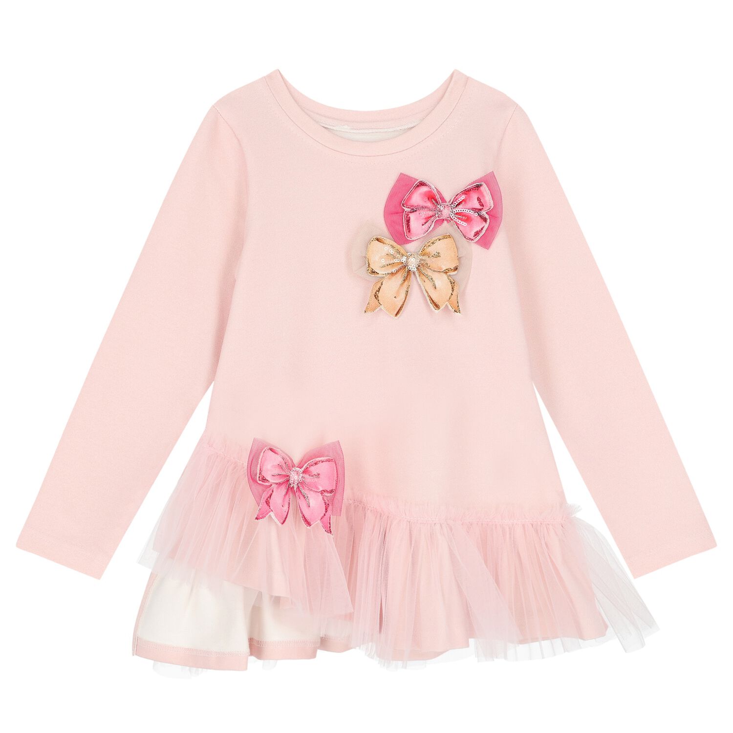 Girls Pink Bow Long Sleeve Top, 1, hi-res image number null