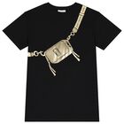 Girls Black & Gold Logo Dress, 1, hi-res