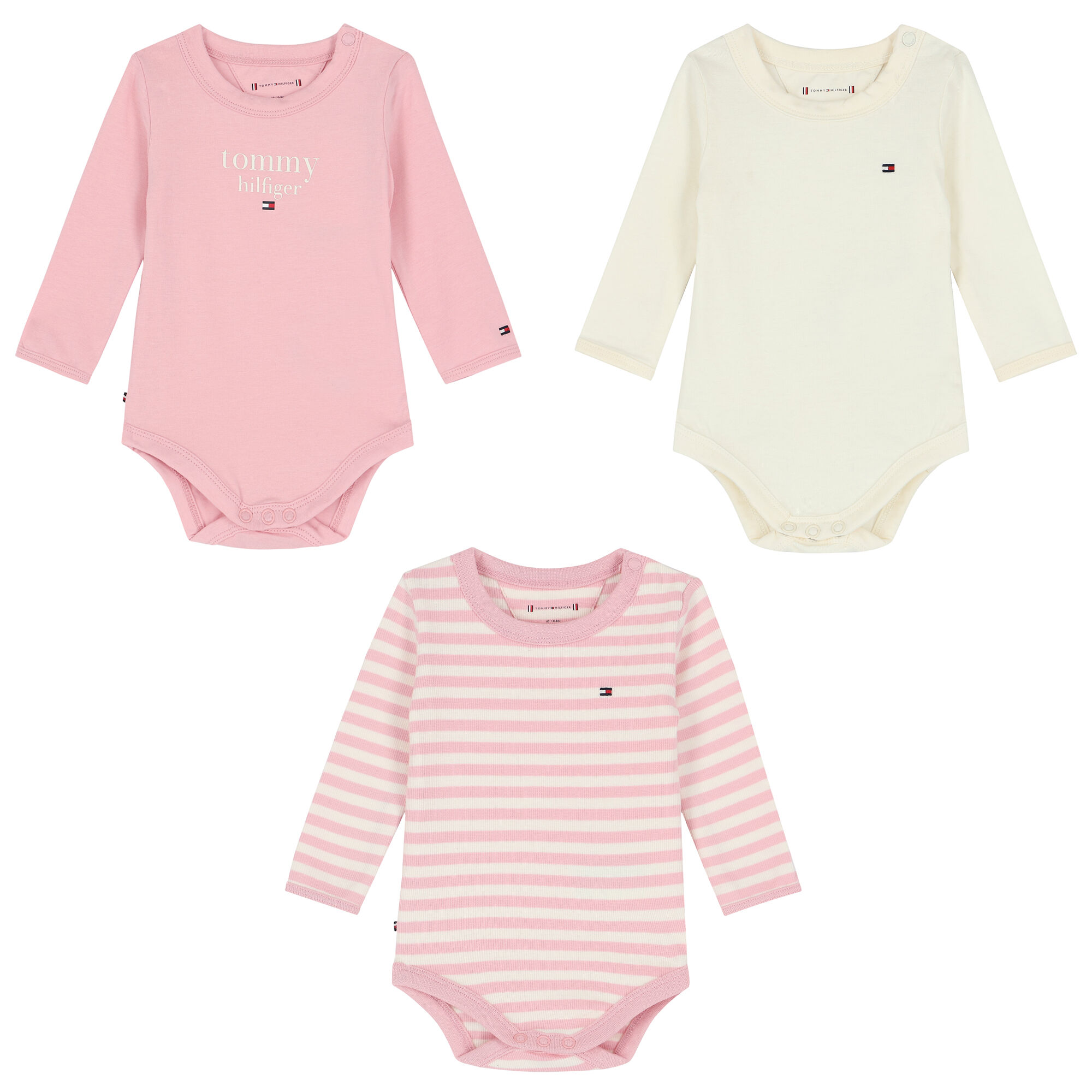 Tommy Hilfiger Baby Girls Pink Ivory Logo Bodsuits 3 Pack Junior Couture UAE