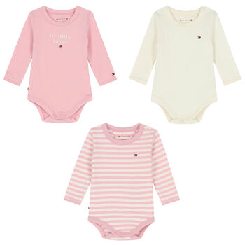 Baby Girls Pink & Ivory Logo Bodsuits (3-Pack)