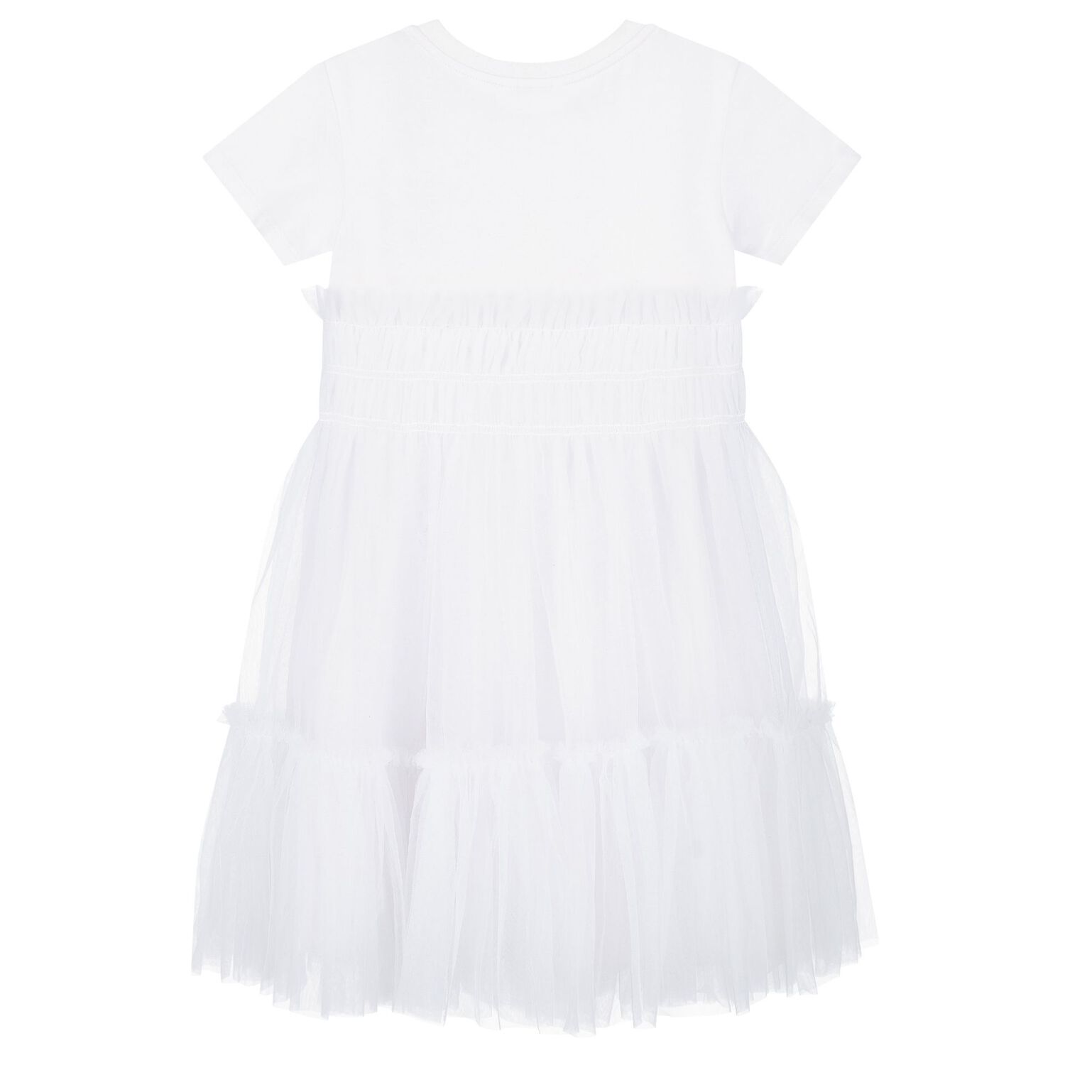 Girls White Logo Tulle Dress, 1, hi-res image number null