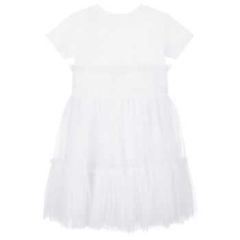 Girls White Logo Tulle Dress