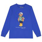 Boys Blue Polo Bear Long Sleeve Top, 1, hi-res