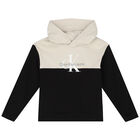 Boys Beige & Black Logo Hooded Top, 2, hi-res