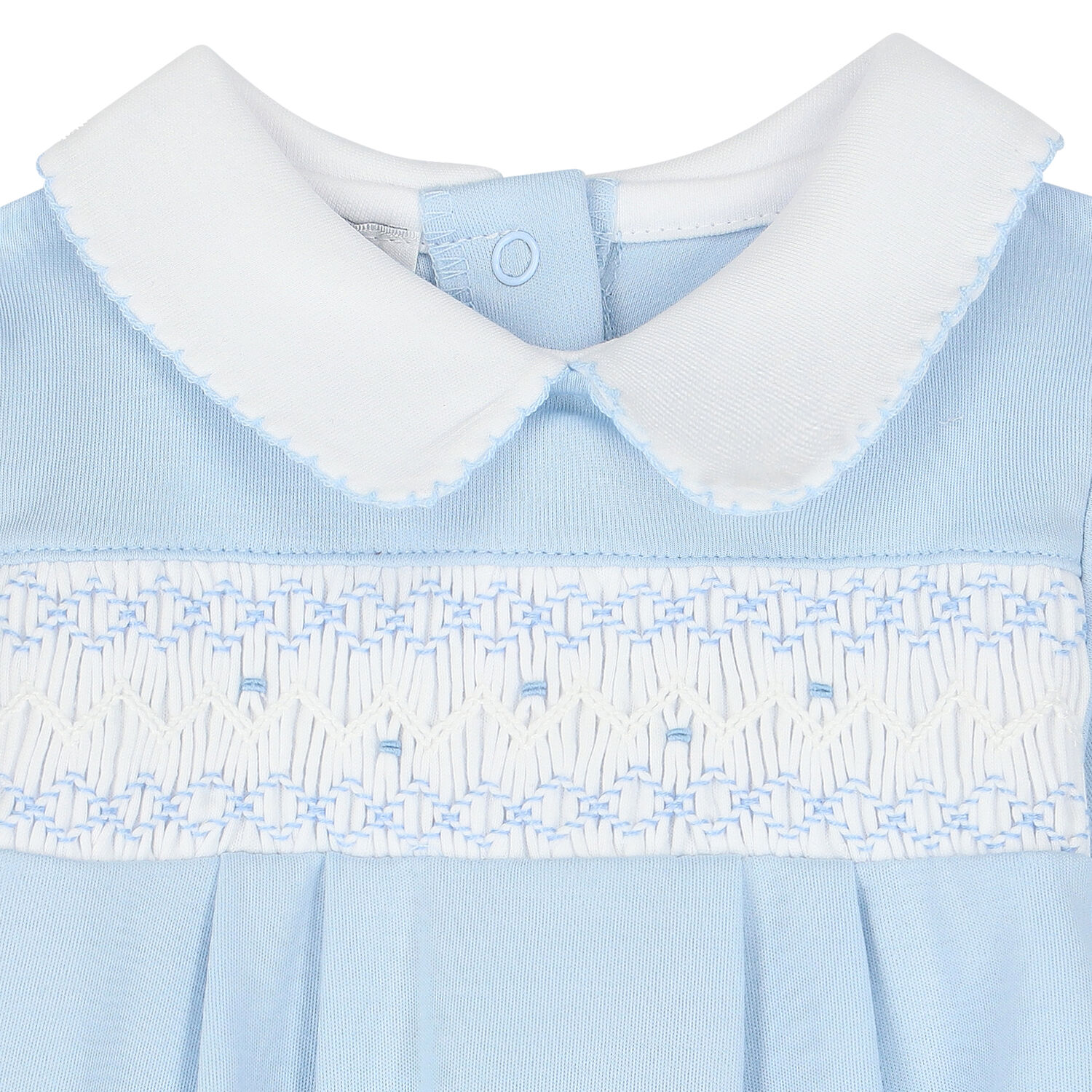 Baby Boys Blue & White Smocked Babygrow, 1, hi-res