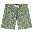 Boys Green Shark Swim Shorts, 1, hi-res