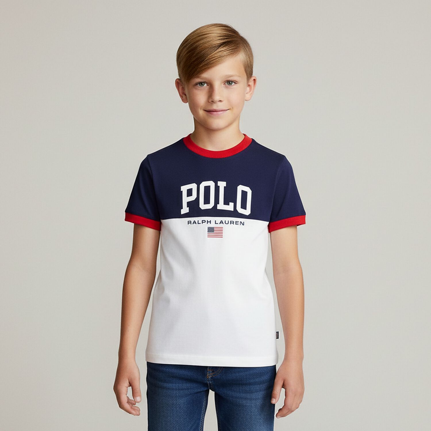 Boys Navy Blue & White Logo T-Shirt, 1, hi-res