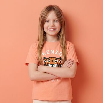 Girls Orange Tiger Logo T-Shirt