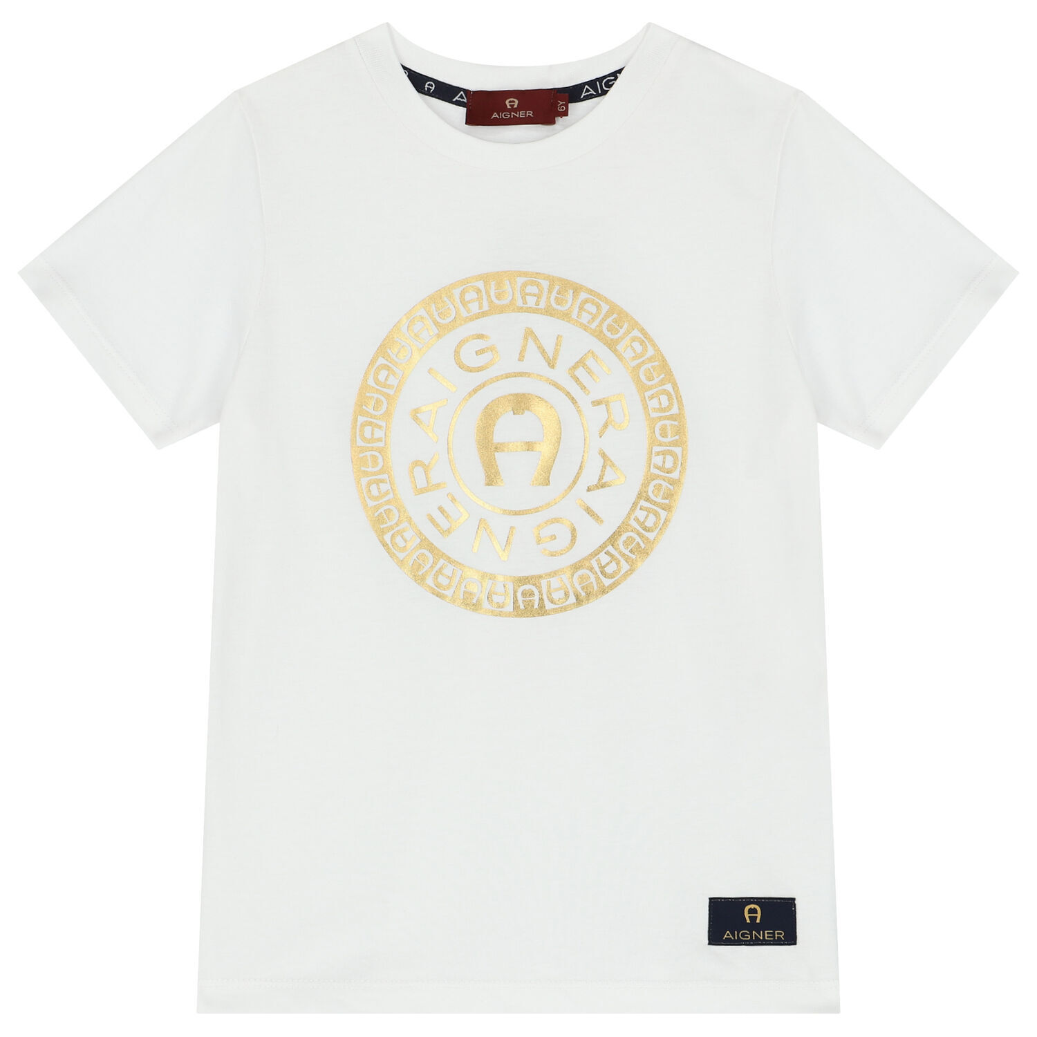 Boys White & Gold Logo T-Shirt, 1, hi-res