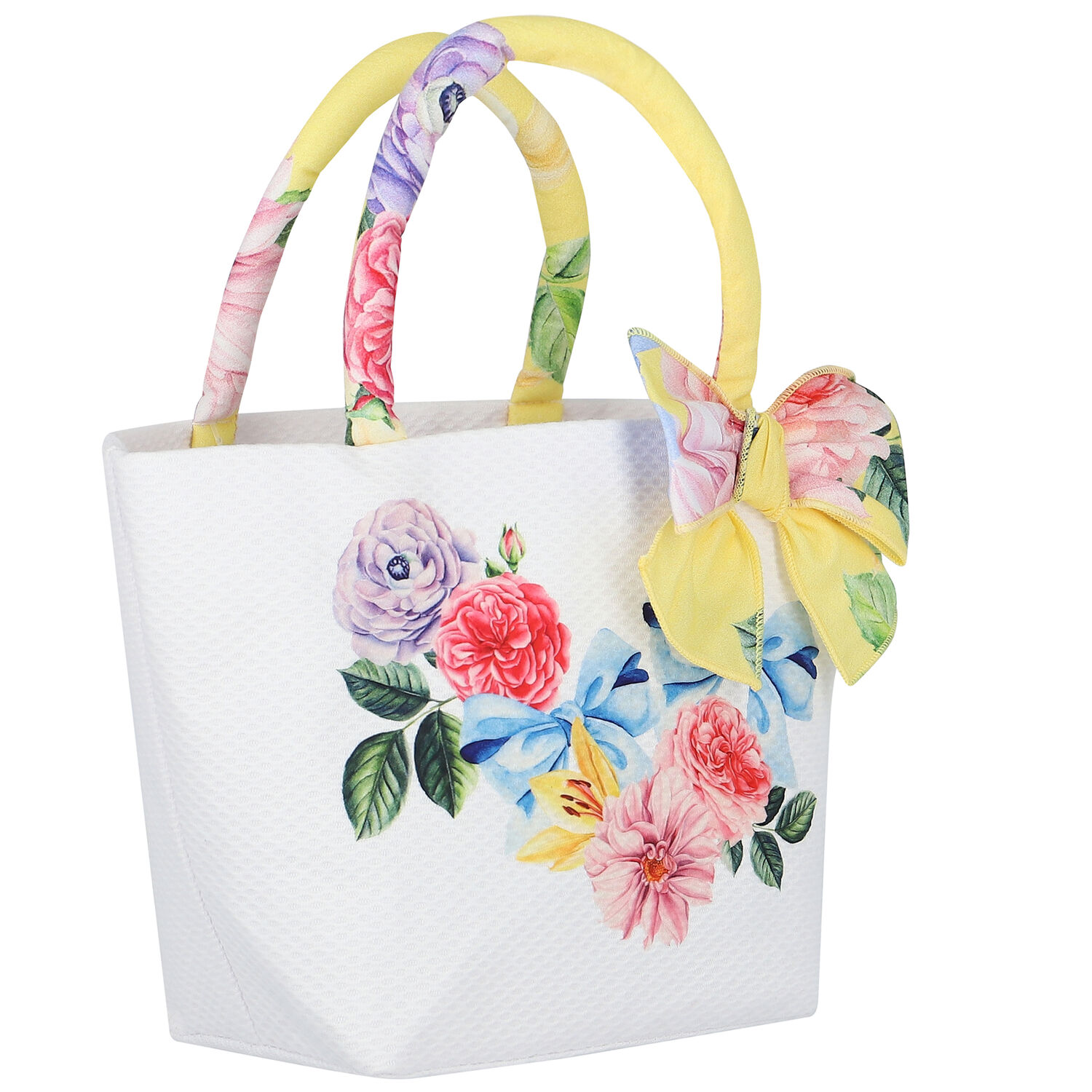 Girls White & Yellow Floral Handbag, 1, hi-res