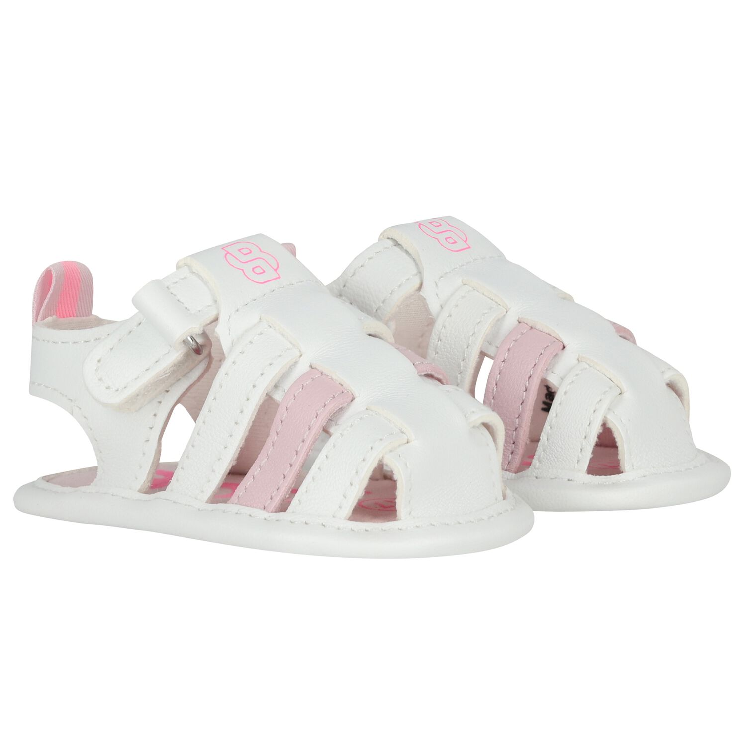 Baby Girls White Logo Sandals, 1, hi-res