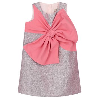 Girls Pink Glitter Bow Dress