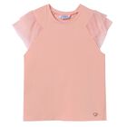 Girls Pink Tulle Sleeved Top, 1, hi-res
