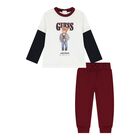 Baby Boys White & Red Teddy Bear Logo Joggers Set, 1, hi-res