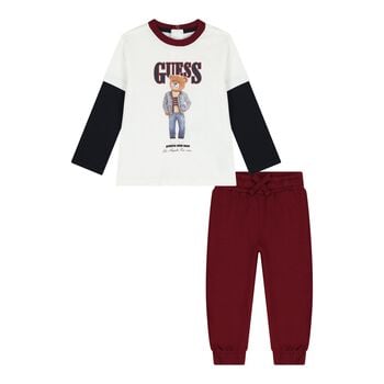 Baby Boys White & Red Teddy Bear Logo Joggers Set