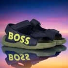 Boys Navy Blue & Green Logo Sandals, 2, hi-res