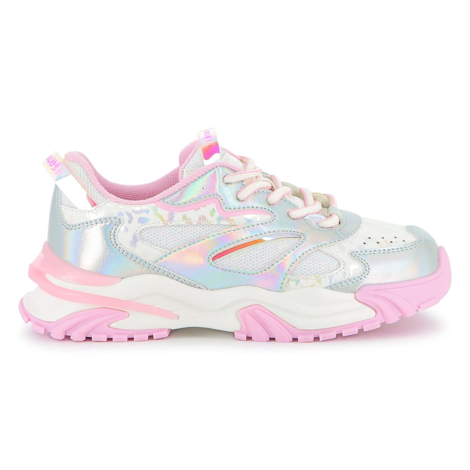 Girls Iridescent Silver, White & Pink Trainers, 1, hi-res