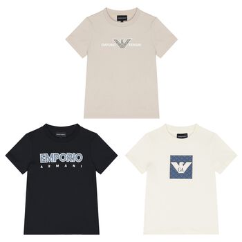 Boys Navy Blue, Ivory & Beige T-Shirts (3 Pack)