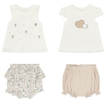 Baby Girls Ivory & Beige Shorts Set ( 2-Pack )