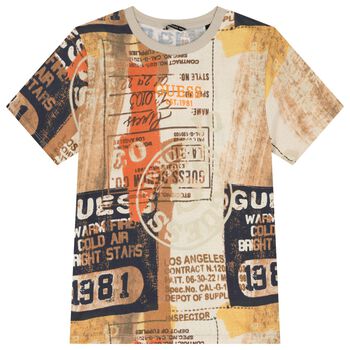 تي شيرت أولاد بالشعار باللون البيج 