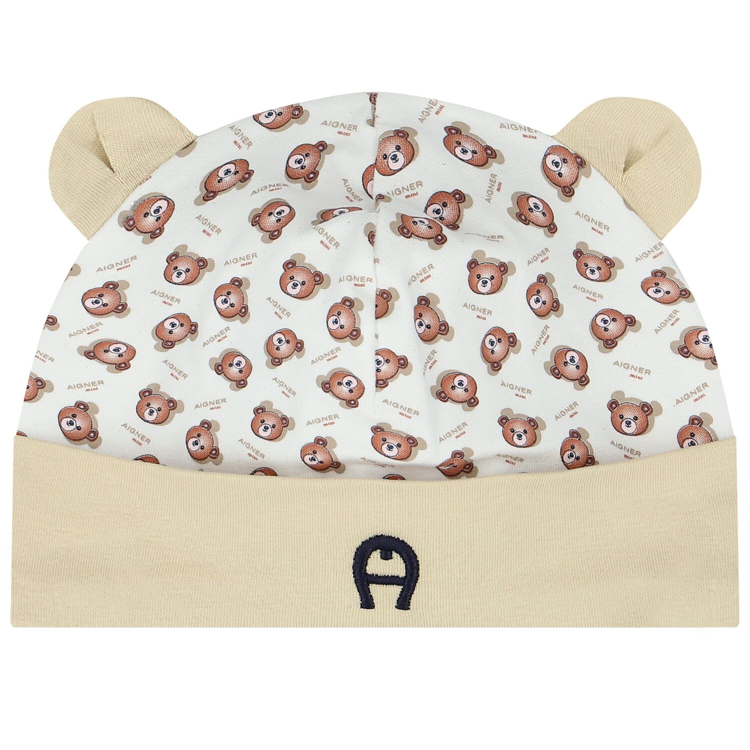 White & Beige Teddy Bear Logo Baby Hat, 1, hi-res image number null