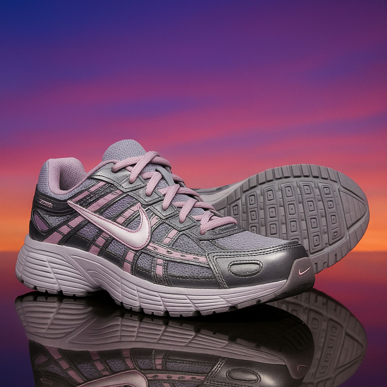 Girls Grey & Pink P-6000 Trainers, 1, hi-res image number null