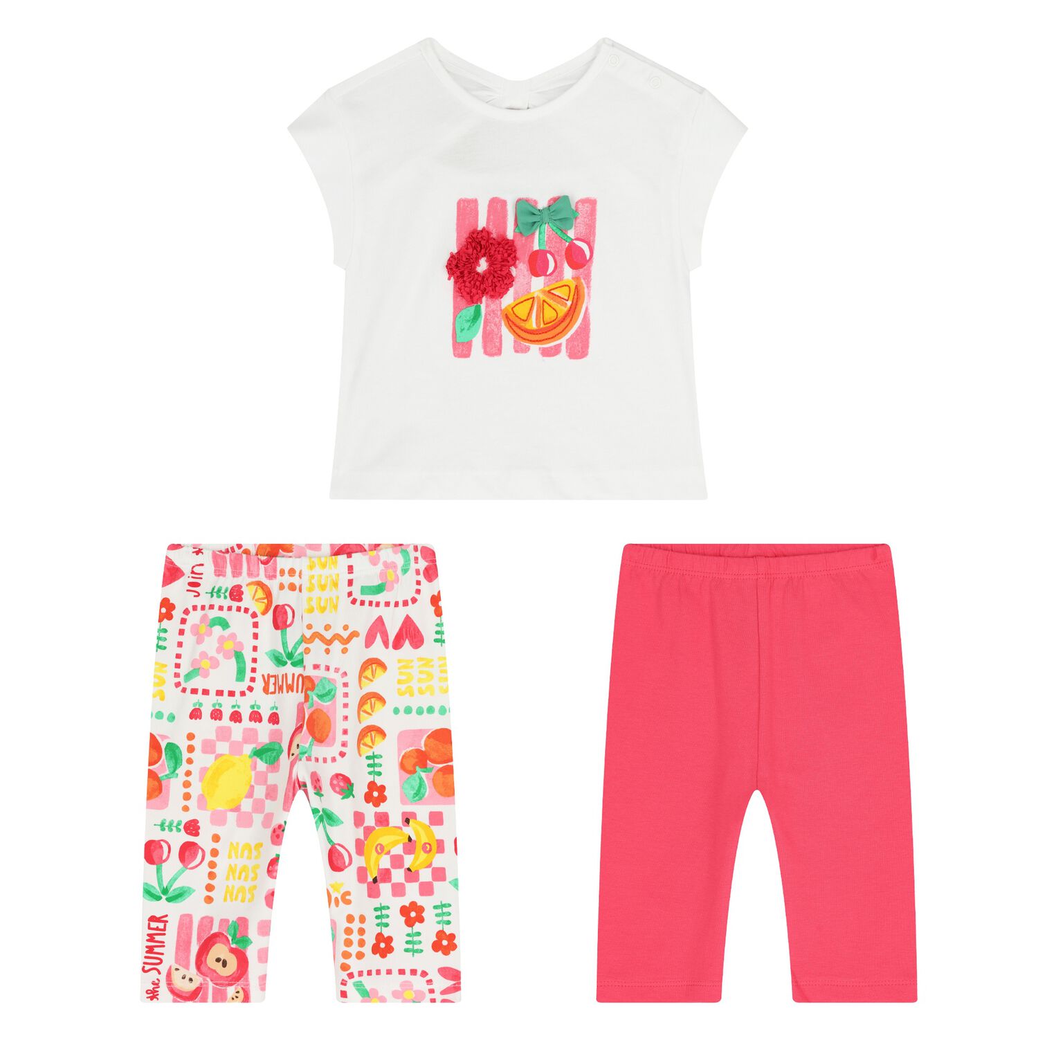 Younger Girls White & Pink Leggings Set, 1, hi-res