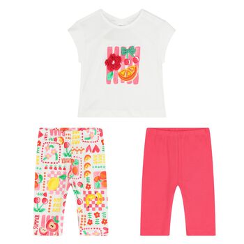 Younger Girls White & Pink Leggings Set