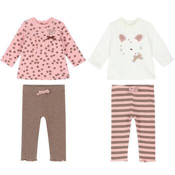 Baby Girls White, Pink & Beige Leggings Set ( 2-Pack ) 