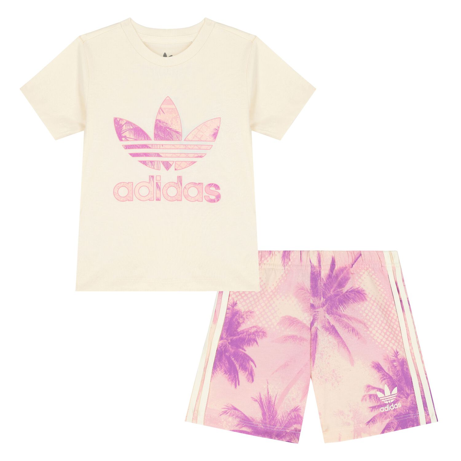 Younger Girls Beige & Pink Logo Shorts Set, 1, hi-res