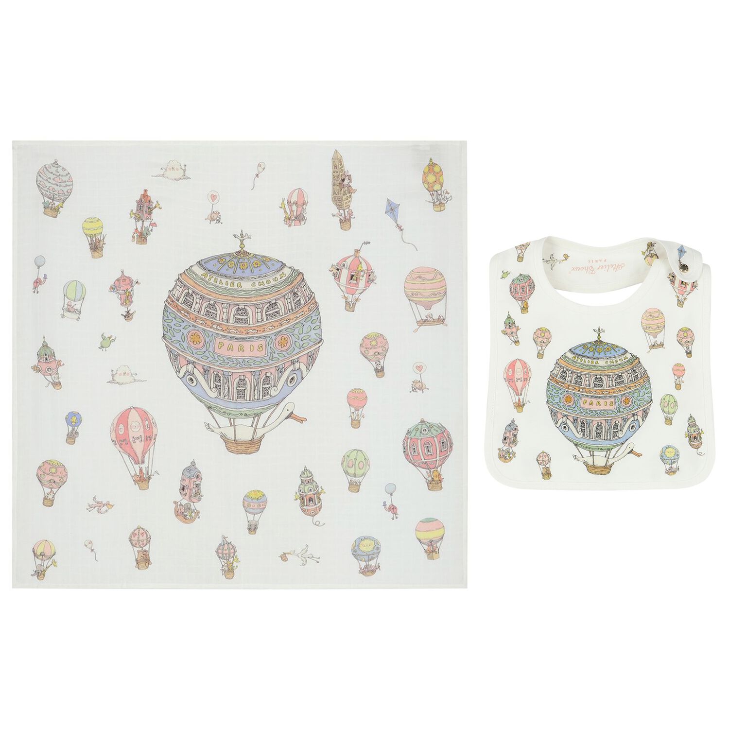 White Hot Air Balloons Carré Swaddle & Bib Gift Set, 1, hi-res image number null