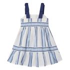 Girls White & Blue Striped Dress, 2, hi-res