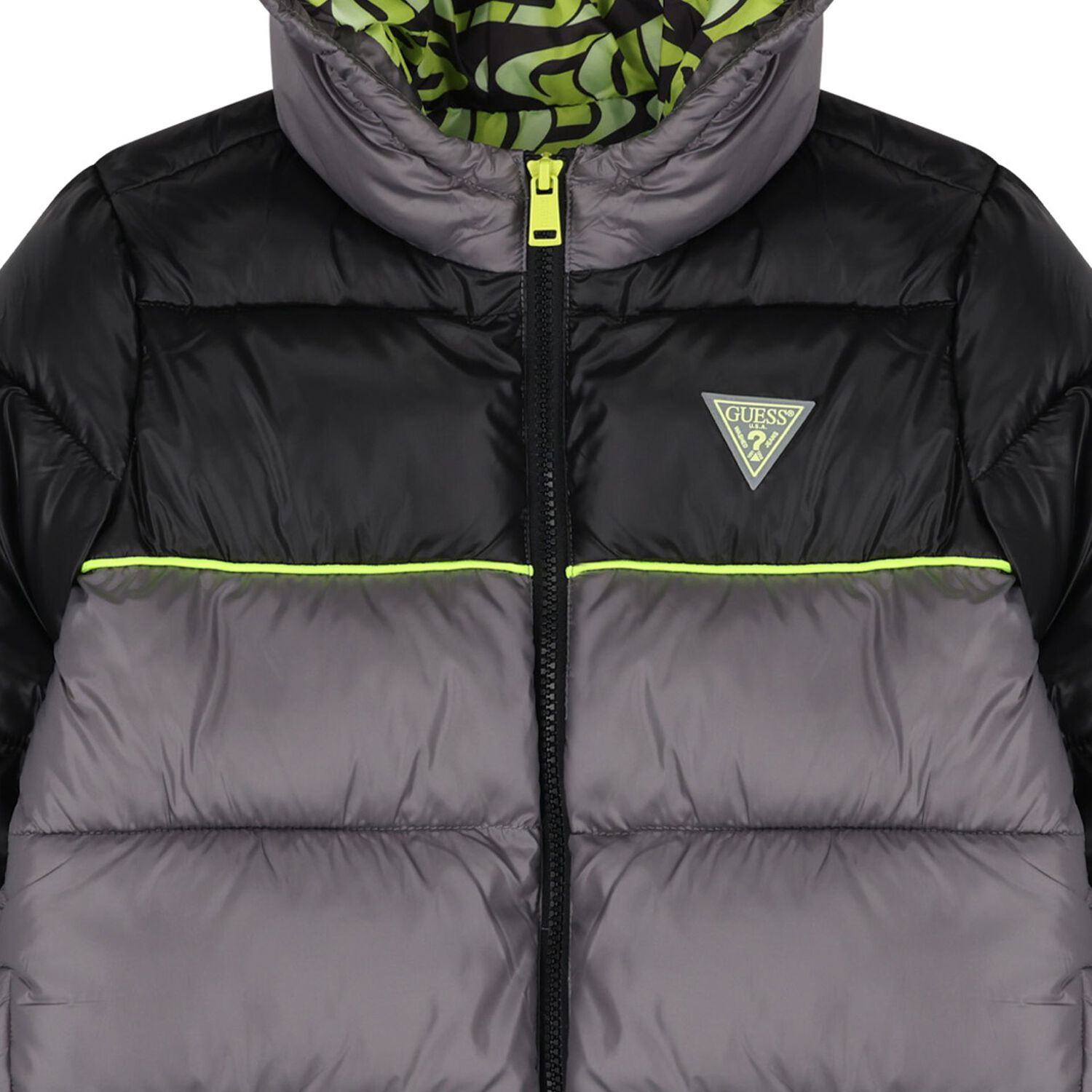 Boys Grey & Green Logo Padded Puffer Jacket, 1, hi-res image number null
