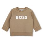 Younger Boys Beige Logo Sweatshirt, 1, hi-res