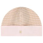 Baby Girls Pink & Beige Logo Hat, 2, hi-res