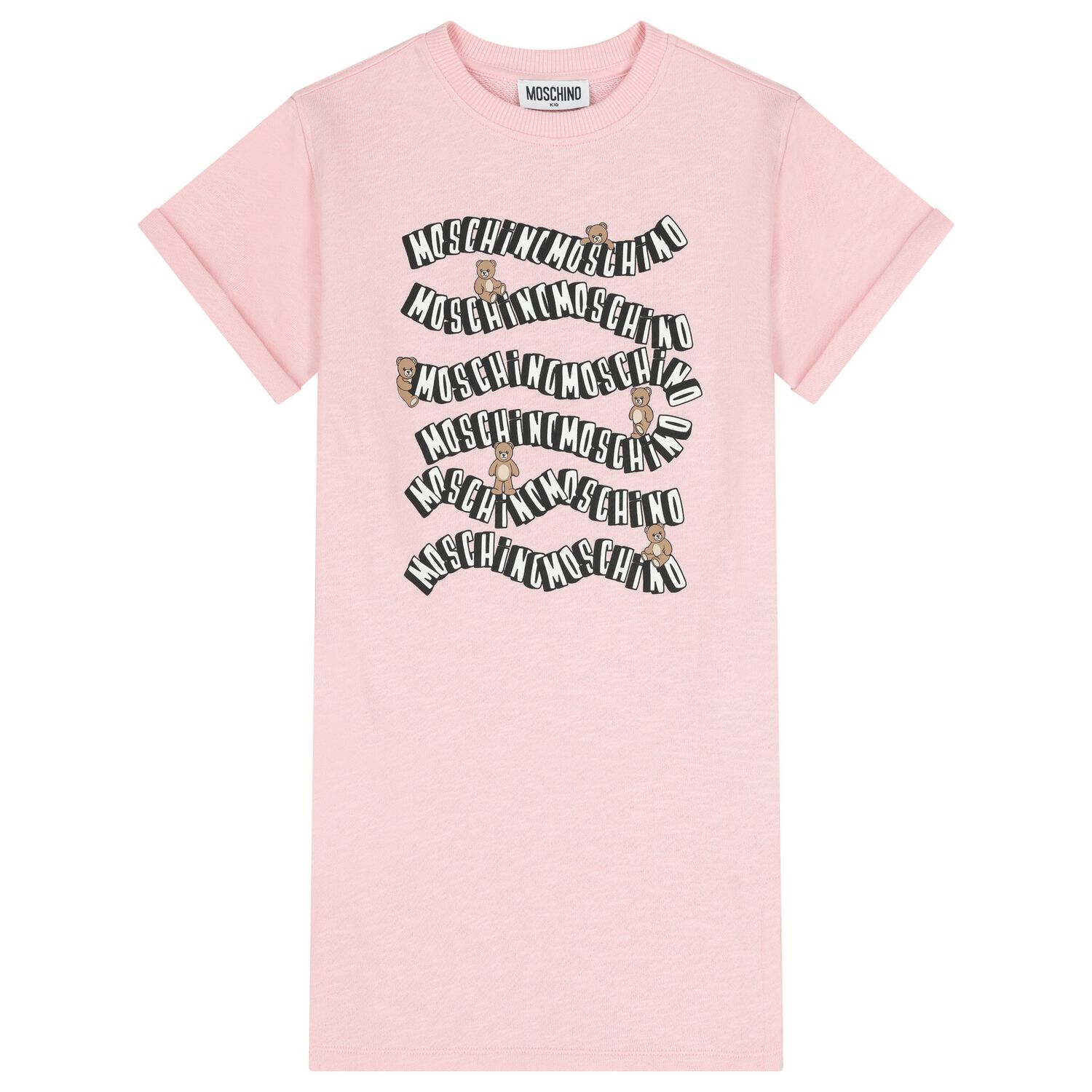 Girls Pink Teddy Bear Logo Dress, 1, hi-res