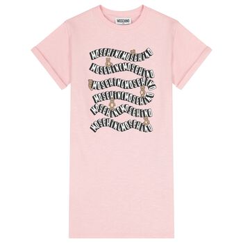 Girls Pink Teddy Bear Logo Dress