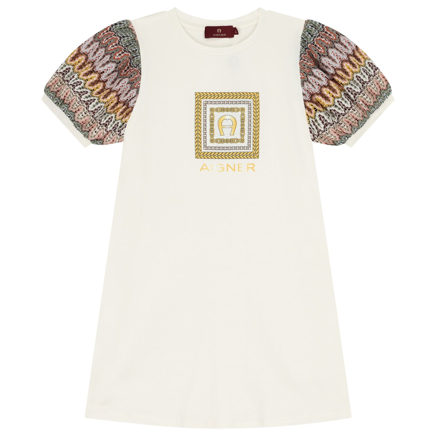 فستان بنات بالشعار باللون العاجي, 1, hi-res